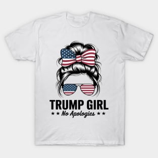 Pro Democracy - Anti Trump Messy Bun American Flag Women T-Shirt
